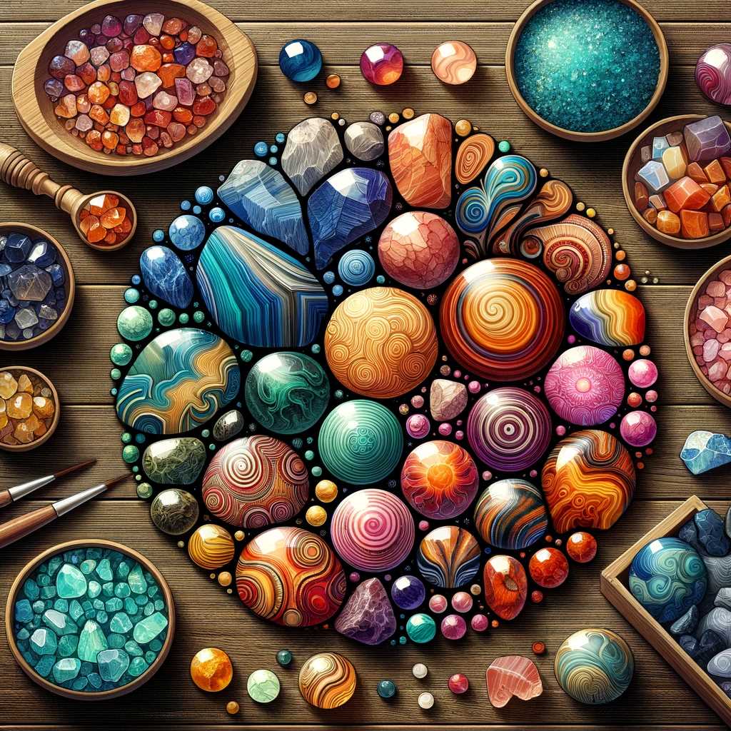 An image depicting a collection of vibrant fire agate stones with diverse colors and patterns, representing the concept of selecting the right stones 