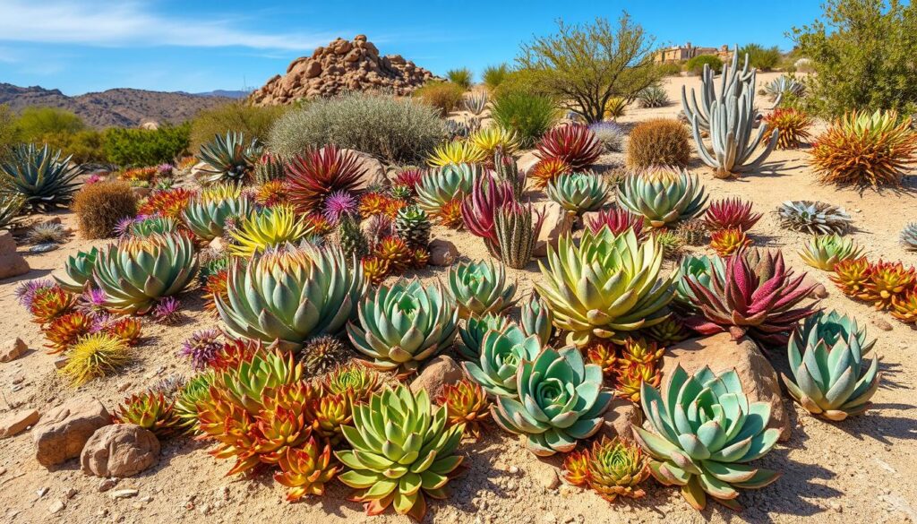 Drought-tolerant plants in a succulent garden