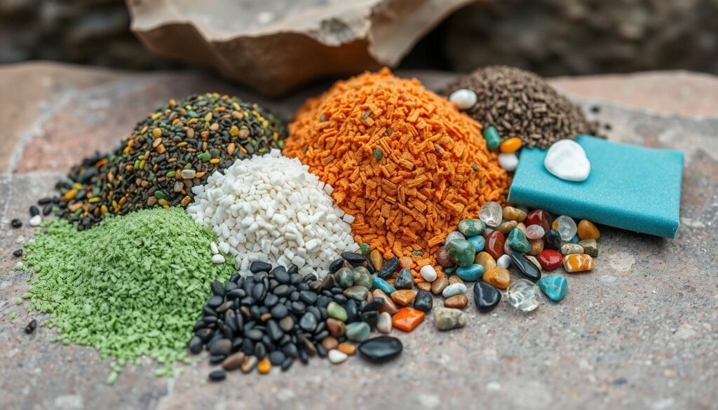 Rock tumbling media and cushioning materials